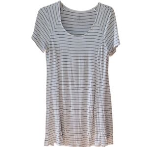 Decree Womans Rayon White & Black Striped Short Sleeve Flowy Dress Size Large